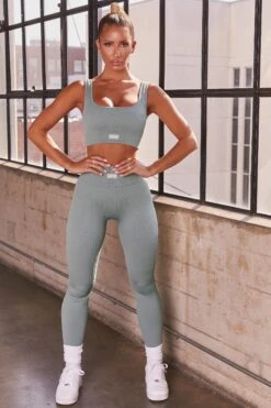 No Sweat Ribbed Scoop Neck Sports Bra In Teal 13 No Sweat Ribbed Scoop Neck Sports Bra In Teal -Core Fit Shop bt0033 bt0034 6 back in gear no sweat blue ribbed crop top leggings workout set