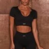 Run For It Ribbed High Waisted Shorts In Black -Core Fit Shop bt0036 bt0040 1 in charge run for it black ribbed short sleeve crop top shorts sportswear set 1