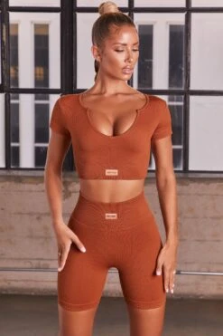 Game On Ribbed Cycling Shorts In Light Brown