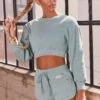 Ribbed Mini Shorts In Teal 1 Ribbed Mini Shorts In Teal -Core Fit Shop bt0039 bt0038 1 loosen up at ease blue ribbed crop top sweatshirt drawstring shorts sports gym wear athleisure two piece set 1