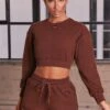 Ribbed Mini Shorts In Chocolate Brown -Core Fit Shop bt0039 bt0038 1 loosen up at ease dark brown ribbed crop top sweatshirt drawstring shorts sports gym wear athleisure two piece set