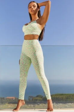 Transform Slinky Full Length Leggings In Green -Core Fit Shop bt0057 bt0060 2 green thrive flourish floral ruched crop top high waist leggings two piece sportswear 2