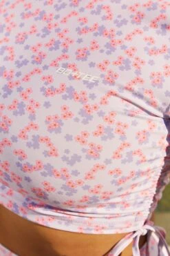 Fresh Slinky Short Sleeve Crop Top In Lilac -Core Fit Shop bt0058 bt0059 10 lilac flourish fresh floral ruched short sleeve top high waist shorts tie side two piece sportswear