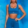 On Repeat Ribbed Tie Front Cycling Shorts In Blue -Core Fit Shop bt0100 bt0105 1 shape on repeat blue racer back sports bra high wasit tie front cycling shorts sportswear set 1