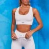 On Repeat Ribbed Tie Front Cycling Shorts In White -Core Fit Shop bt0100 bt0105 1 shape on repeat white racer back sports bra high wasit tie front cycling shorts sportswear set 1