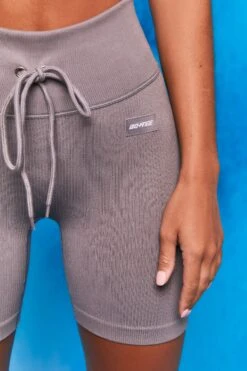 On Repeat Ribbed Tie Front Cycling Shorts In Dark Grey -Core Fit Shop bt0100 bt0105 4 shape on repeat dark grey racer back sports bra high wasit tie front cycling shorts sportswear set 1