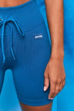 On Repeat Ribbed Tie Front Cycling Shorts In Blue -Core Fit Shop bt0100 bt0105 6 shape on repeat blue racer back sports bra high wasit tie front cycling shorts sportswear set 1
