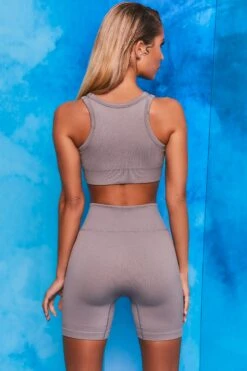 On Repeat Ribbed Tie Front Cycling Shorts In Dark Grey -Core Fit Shop bt0100 bt0105 7 shape on repeat dark grey racer back sports bra high wasit tie front cycling shorts sportswear set 1