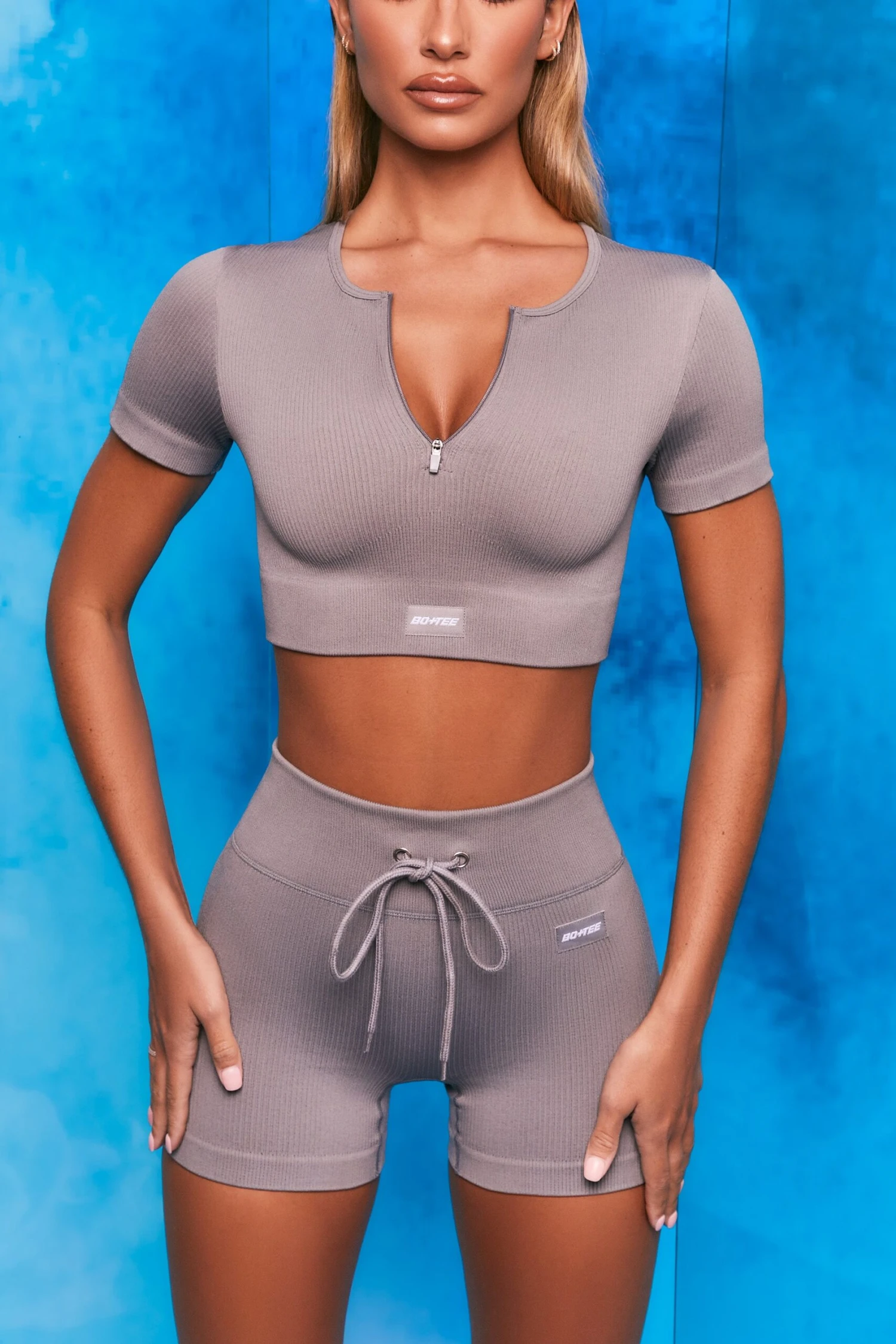 Results Ribbed Tie Front Mini Shorts In Dark Grey 3 Results Ribbed Tie Front Mini Shorts In Dark Grey