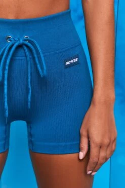 Results Ribbed Tie Front Mini Shorts In Blue -Core Fit Shop bt0102 bt0104 8 perform results dark grey zip front short sleeve crop top tie front shorts sportswear set 2