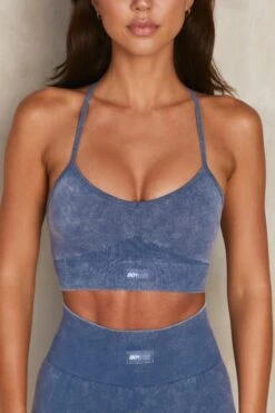 Oxygen Seamless Acid Wash Sports Bra In Indigo -Core Fit Shop bt0110 bt0113 9 oxygen reflex indigo acid wash high waisted leggings sports bra set