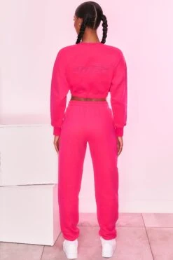 Cropped Sweatshirt In Hot Pink -Core Fit Shop bt0129 bt0130 10 self love take care hot pink heart logo comfy cropped sweater joggers sportswear 3