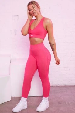Strong Ribbed Butt Lifting Leggings In Hot Pink -Core Fit Shop bt0135 bt0131 10 be the best strong pink ribbed sports bra high waisted leggings sportswear set