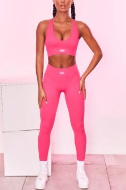Strong Ribbed Butt Lifting Leggings In Hot Pink -Core Fit Shop bt0135 bt0131 1 be the best strong pink ribbed sports bra high waisted leggings sportswear set