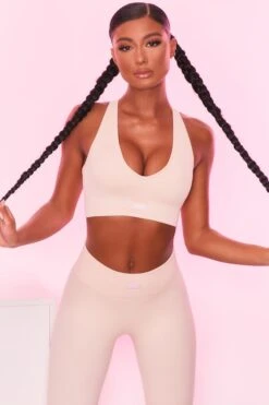 Ribbed Plunge Neck Sports Bra In Cream 13 Ribbed Plunge Neck Sports Bra In Cream -Core Fit Shop bt0135 bt0131 3 be the best strong cream ribbed sports bra high waisted leggings sportswear set 2 1