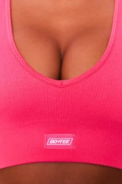 Ribbed Plunge Neck Sports Bra In Hot Pink 14 Ribbed Plunge Neck Sports Bra In Hot Pink -Core Fit Shop bt0135 bt0131 5 be the best strong pink ribbed sports bra high waisted leggings sportswear set 1