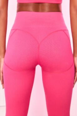 Strong Ribbed Butt Lifting Leggings In Hot Pink -Core Fit Shop bt0135 bt0131 7 be the best strong pink ribbed sports bra high waisted leggings sportswear set