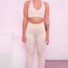 Ribbed Plunge Neck Sports Bra In Cream -Core Fit Shop bt0135 bt0131 8 be the best strong cream ribbed sports bra high waisted leggings sportswear set 2