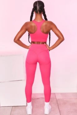 Strong Ribbed Butt Lifting Leggings In Hot Pink -Core Fit Shop bt0135 bt0131 8 be the best strong pink ribbed sports bra high waisted leggings sportswear set