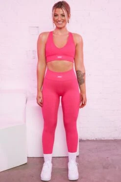 Strong Ribbed Butt Lifting Leggings In Hot Pink -Core Fit Shop bt0135 bt0131 9 be the best strong pink ribbed sports bra high waisted leggings sportswear set