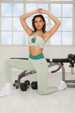 Wrap V Waist Leggings In Green -Core Fit Shop bt0143 bt0147 1 revive refresh green bo tee leggings bra sports set