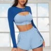 Tulip Hem Running Shorts In Blue -Core Fit Shop bt0144 bt0141 3 healthy blue double layer shorts alive cutout zip crop top 1