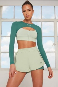 Tulip Hem Running Shorts In Green