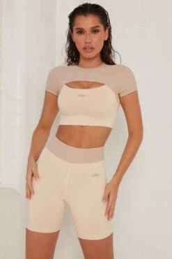 Contrast Waist Cycle Shorts In Beige