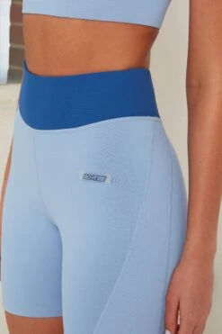 Contrast Waist Cycle Shorts In Blue 11 Contrast Waist Cycle Shorts In Blue -Core Fit Shop bt0145 bt0149 13 renew transition blue short sleeve cut open front top cycling shorts sport set