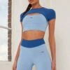 Contrast Waist Cycle Shorts In Blue -Core Fit Shop bt0145 bt0149 1 renew transition blue short sleeve cut open front top cycling shorts sport set