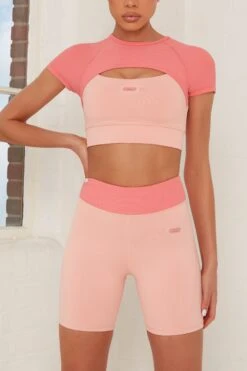 Contrast Waist Cycle Shorts In Pink -Core Fit Shop bt0145 bt0149 3 renew transition pink short sleeve cut open front top cycling shorts sport set 1