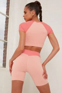 Contrast Waist Cycle Shorts In Pink -Core Fit Shop bt0145 bt0149 5 renew transition pink short sleeve cut open front top cycling shorts sport set 1
