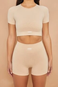 Seamless High Waisted Shorts In Beige -Core Fit Shop bt0153 1 confidence beige shorts