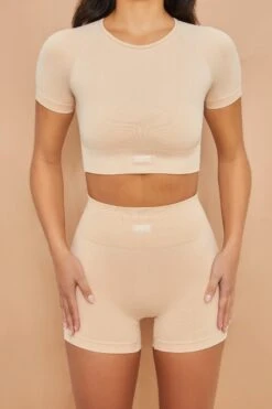 Seamless High Waisted Shorts In Beige -Core Fit Shop bt0153 2 confidence beige shorts