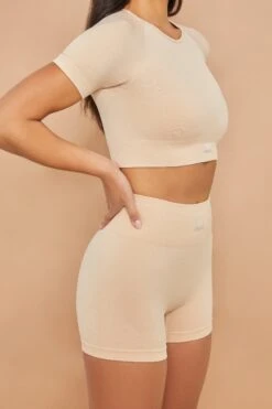 Seamless High Waisted Shorts In Beige -Core Fit Shop bt0153 3 confidence beige shorts