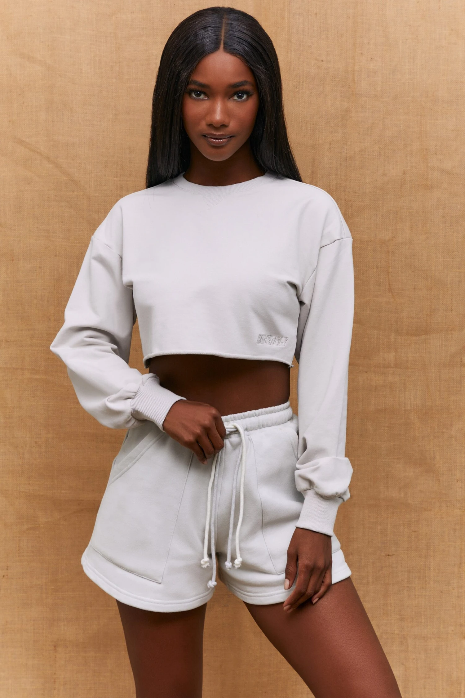 Momentum Raw Hem Cropped Sweatshirt In Grey 3 Momentum Raw Hem Cropped Sweatshirt In Grey