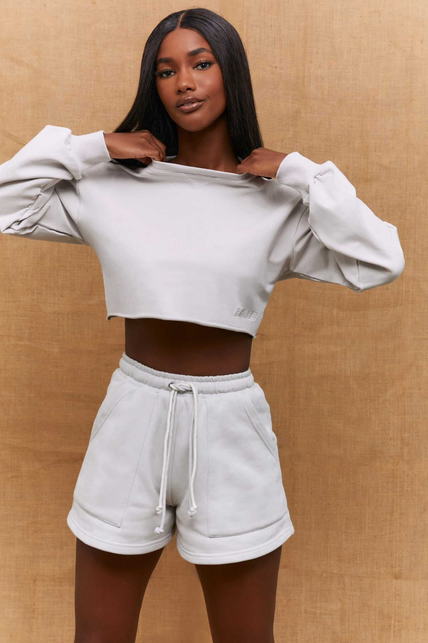 Momentum Raw Hem Cropped Sweatshirt In Grey 10 Momentum Raw Hem Cropped Sweatshirt In Grey - Image 8