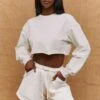 Momentum Raw Hem Cropped Sweatshirt In Ivory -Core Fit Shop bt0193 3 momentum ivory long sleeved cropped sweatshirt