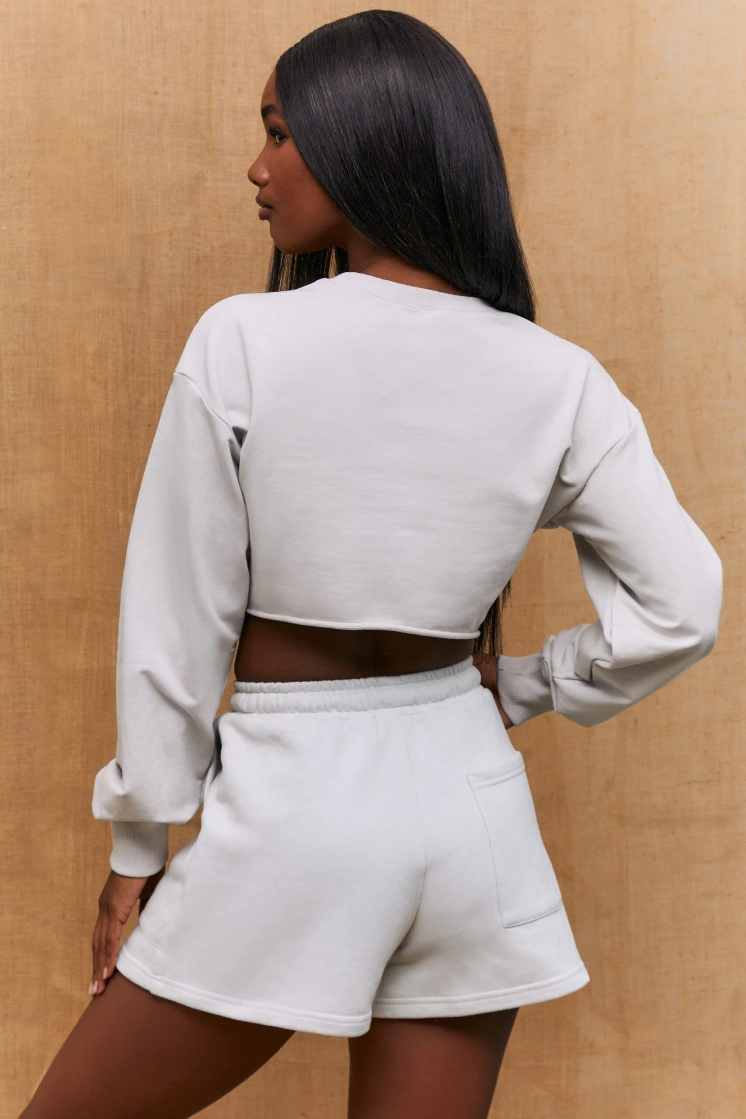 Momentum Raw Hem Cropped Sweatshirt In Grey 5 Momentum Raw Hem Cropped Sweatshirt In Grey - Image 3