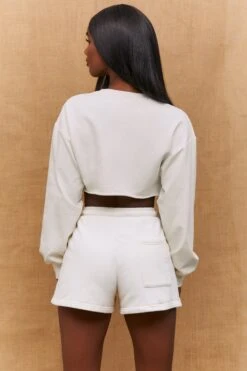 Momentum Raw Hem Cropped Sweatshirt In Ivory -Core Fit Shop bt0193 7 momentum ivory long sleeved cropped sweatshirt