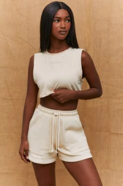 Pocket Jogger Shorts In Sand -Core Fit Shop bt0195 2 process sand double drawstring loose fit shorts