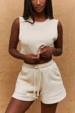 Pocket Jogger Shorts In Sand -Core Fit Shop bt0195 6 process sand double drawstring loose fit shorts