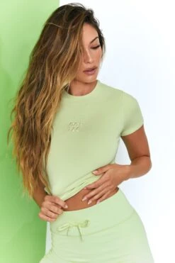 Stay On Top Baby Tee In Lime -Core Fit Shop bt0200 3 stay on top lime bo tee embroided logo short sleeve crop top 1