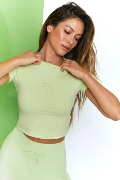 Stay On Top Baby Tee In Lime -Core Fit Shop bt0200 4 stay on top lime bo tee embroided logo short sleeve crop top 1
