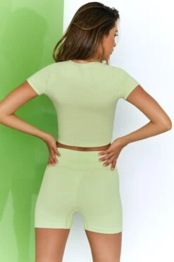 Stay On Top Baby Tee In Lime -Core Fit Shop bt0200 7 stay on top lime bo tee embroided logo short sleeve crop top