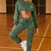 Keep Moving Cropped Drawstring Sweatshirt In Green 2 Keep Moving Cropped Drawstring Sweatshirt In Green -Core Fit Shop bt0201 bt0202 1 keep moving champion green cropped drawstring sweatshirt joggers set 6