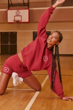 Sweat Shorts In Burgundy -Core Fit Shop bt0203 bt0205 6 recharge heavyweight burgundy long sleeve sweater shorts sports two piece set 1