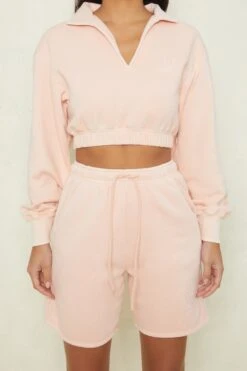 Tie Waist Jogger Shorts In Blush -Core Fit Shop bt0223 1 track star blush crop top 1