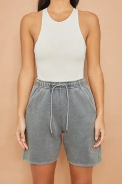 Tie Waist Jogger Shorts In Grey -Core Fit Shop bt0223 1 track star grey crop shorts