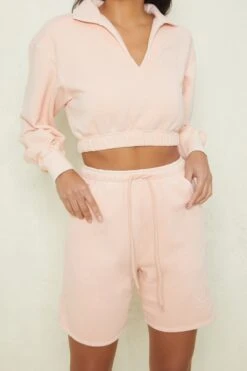 Tie Waist Jogger Shorts In Blush -Core Fit Shop bt0223 2 track star blush crop top 1